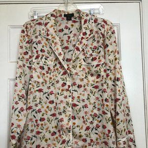 J Crew Women's Pajamas Set Small Flower Bloom Ivory Silky Satin Cream Floral